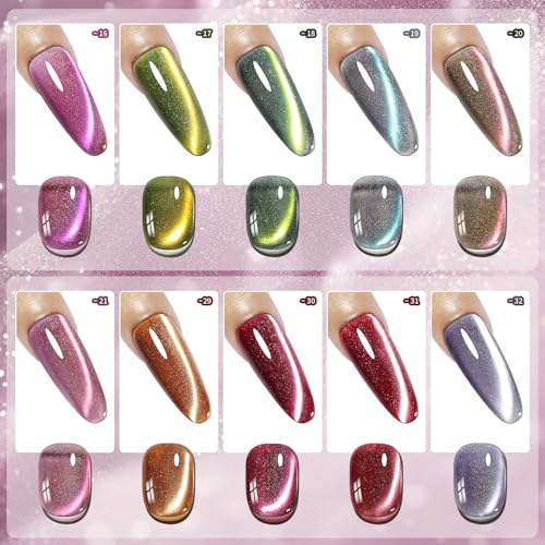 JODSONE Cat Eye Gel Nail Polish Set - 10 Colors with Base & Top Coat