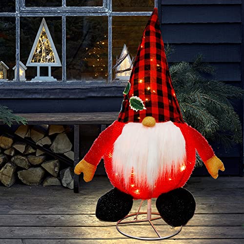 Glintoper Lighted Christmas Decorations, Pre-Lit Pop Up Plush Xmas Gnome with Built-in Lights, Collapsible & Easy-Assembly, Light Up Swedish Tomte Elf for Indoor Outdoor Holiday New Year Winter Decor