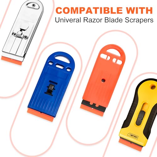 Plastic Razor Blades, 200 Pcs Double Edged Safety Scraper Blades, Plastic Scraper for Cleaning Glass, Removing Stickers,adhesive tape Label,Car decals, Fits Most Standard Scraper, Orange