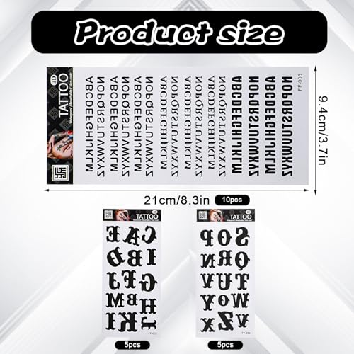20 Sheet Letter Temporary Tattoos, Waterproof Fake Tattoos