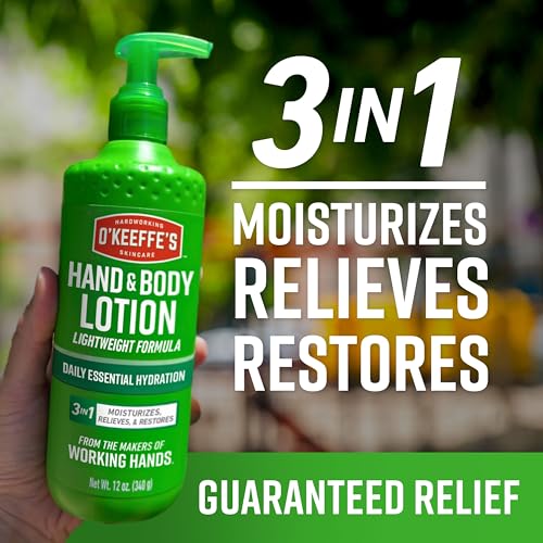 O'Keeffe's Hand and Body Lotion with Glycerin and Shea Butter - 12 oz Pump - Daily Essential Hydration, Heals & Relieves Extremely Dry Skin,(Pack of 4)