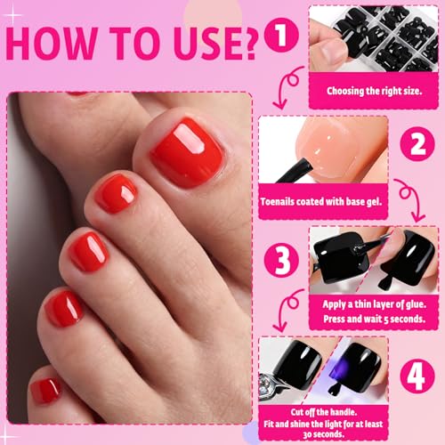 AddFavor Tomato Red Press On Toenails - 144pcs Full Cover Fake Nails for Women