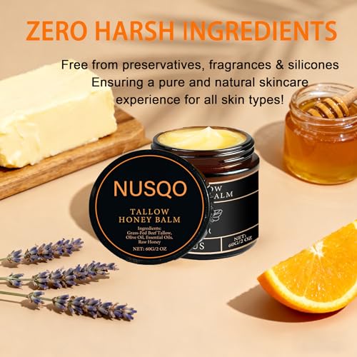 Organic Grass-Fed Beef Tallow Balm with Raw Honey - Moisturizing Cream for Soft, Smooth Skin - Tallow and Honey Balm for Face,Natural Formula for Dry & Sensitive Skin (2)