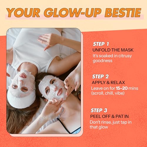 Vitamin C Face Mask For Glass Skin ? Hydration & Revitalization For Dull Skin ? Dermatologist Tested, Anti-Aging Korean Skin Care ? Vegan, Cruelty-Free, Clean Beauty ? 5 Sheets