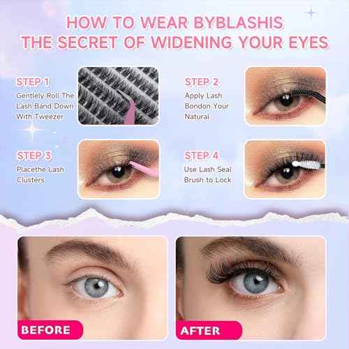Lash Extension Kit DIY 240pcs Lash Clusters Eyelash Extension Kit, 8-16mm 30D 60D Individual Lashes Kit with Lash Bond and Seal, Lash Tweezers for Self Use (30D&60D, 0.07D, 8-16mm, Kit)