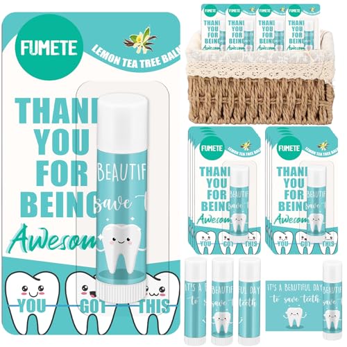 Fumete 24 Sets Dental Assistant Gifts Teeth Lip Balm with Thank You Card Employee Appreciation Gifts Bulk for Women Coworkers Nurse
