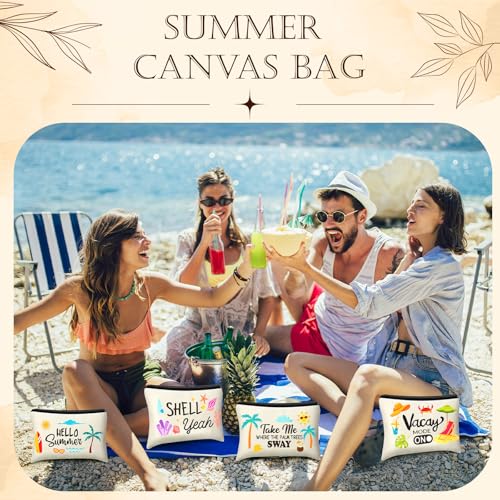 Kacctyen 16 Pcs Beach Makeup Bag Summer Cosmetic Bag Bulk with Zipper Portable Beach Essentials Kit Survival Kit Travel Make up Pouch Storage Pouch for Women Large Capacity Gift Travel(Summer)