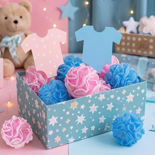 Duraaamo 12 Pcs Bath Loofah Sponge, Baby Shower Exfoliating Body Scrubber 50g Bath Shower Loofah Sponge Pouf Puff Mesh Pouf Balls Soft Quick-Dry Cleanse Skin Accessories for Women Men