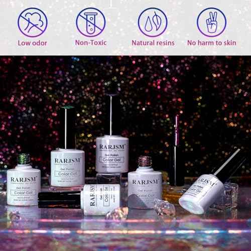 RARJSM Chameleon Gel Nail Polish Multichrome Gradient Color Changing Dark Blue Purple Orange Green 6pcs Set 7.5ml Shimmer Glitter Gel Polish Curing Requires Soak Off Sparkle Chrome Nail Gel Varnish