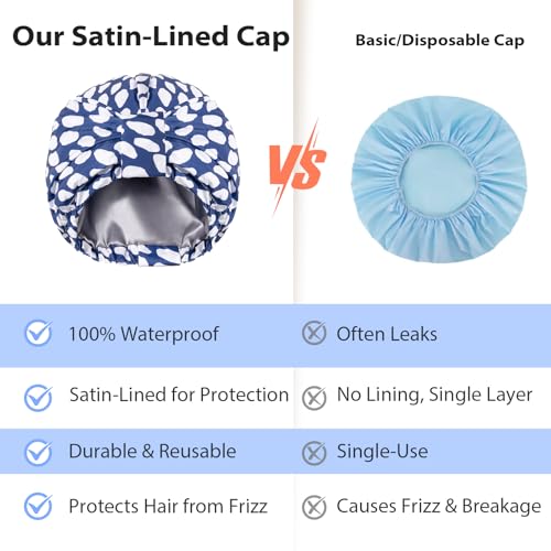 INNELO Reusable Waterproof Shower Cap with Satin Lining
