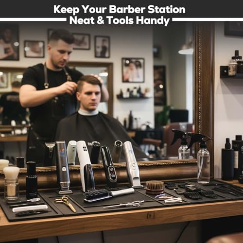 Magnetic Barber Mat with 4 Magnets & Tool Organizer