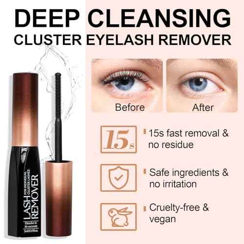 Deep Cleansing Cluster Lash Remover, Eyelash Glue Remover for Individual False Lashes, 15s Fast Removal, Safe Ingredients, Cruelty-Free, 0.17 fl oz