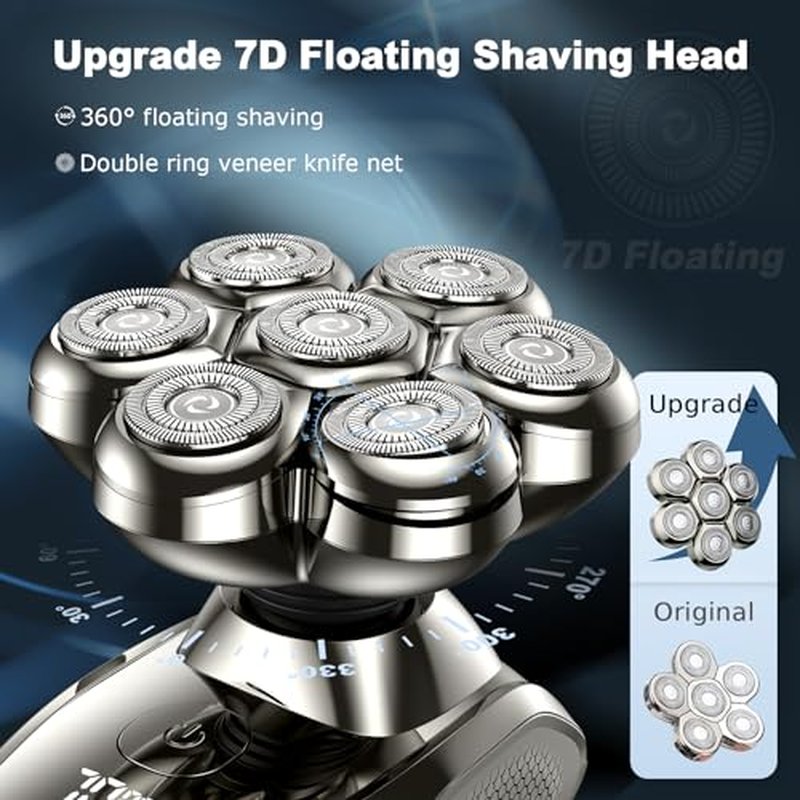 7D Head Shavers for Bald Men, Upgrade 5 in 1 Waterproof Electric Razor Men's Grooming Kit, Detachable Wet/Dry Anti-Pinch Head Shavers for Bald Men, LED Display Type-C Charge Head Shaver
