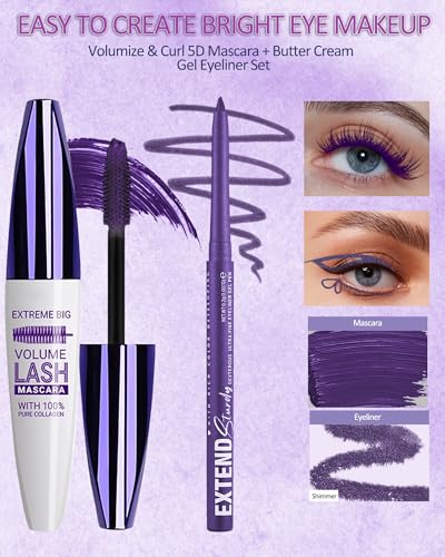 Purple Mascara & Plum Eyeliner Set - 5D Waterproof Makeup Kit