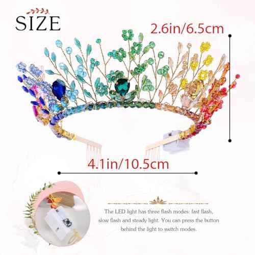 Woeoe Light Up Crystal Headband Colorful Beads Crown Carnival Headpiece with Combs Festival Prom for Women