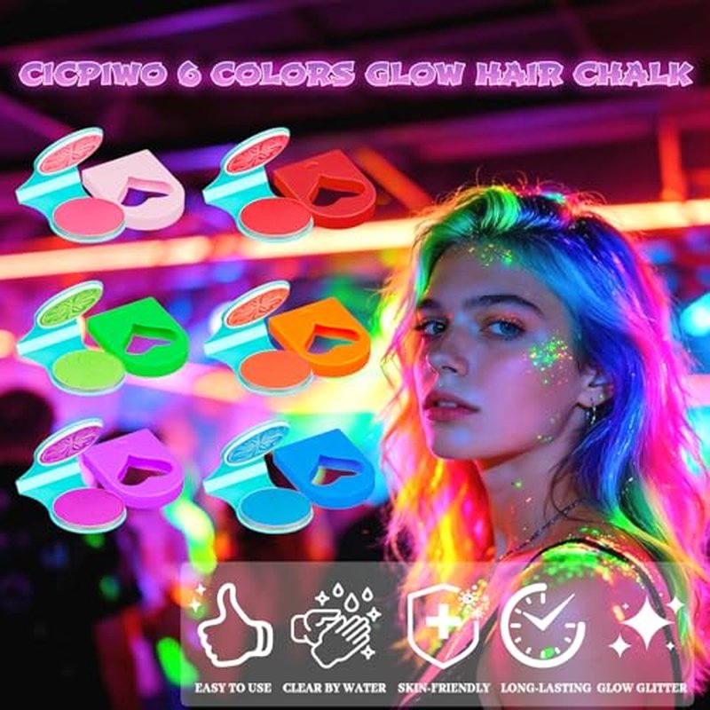 6 Colors Temporary Hair Chalk for Kids | Washable & UV Reactive