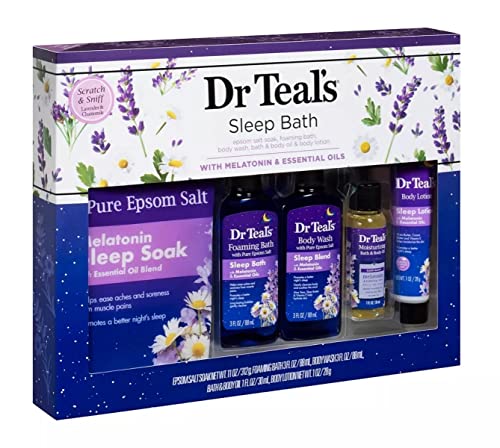 Dr Teal's Melatonin Gift Set for Better Sleep - Epsom Salt Soak, Bath, Body Wash, Body Oil & Lotion - At Home Spa Kit