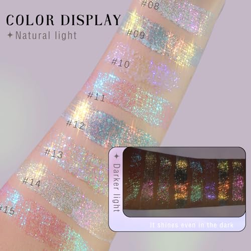2 Colors Roll-on Body Glitter Gel, Holographic Glitter Gel Under Light for Face Hair, Body Shimmer for Rave Accessories Christmas New Year Halloween Makeup (Golden Ocean+Neon Violet)
