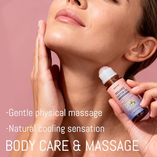 Organic Castor Oil Roll On - Rose Quartz Roller Ball for Face & Body, Skin & Hair Moisturizer, Glass Bottle, Pure & Natural, Cold-Pressed (1)