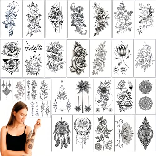 Temporary Tattoos 30 Sheets 45+ Designs Waterproof Animal Flower
