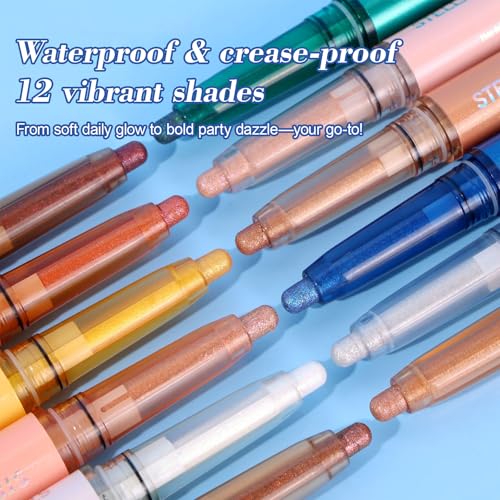 Shimmer Eyeshadow Stick Waterproof - 12 Colors Metallic