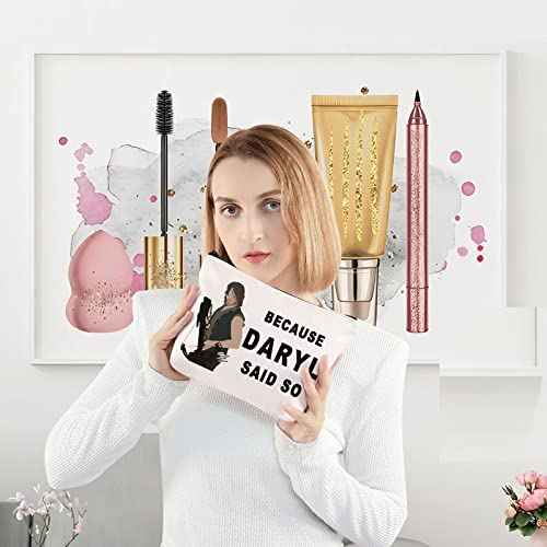 LEVLO Daryl Quote Cosmetic Make Up Bag Daryl Dixon Fans Gift Because Daryl Said So Makeup Zipper Pouch Bag(Because Daryl)