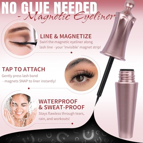Magnetic Eyelashes Cat Eye No Glue 5 Pairs with Eyeliner