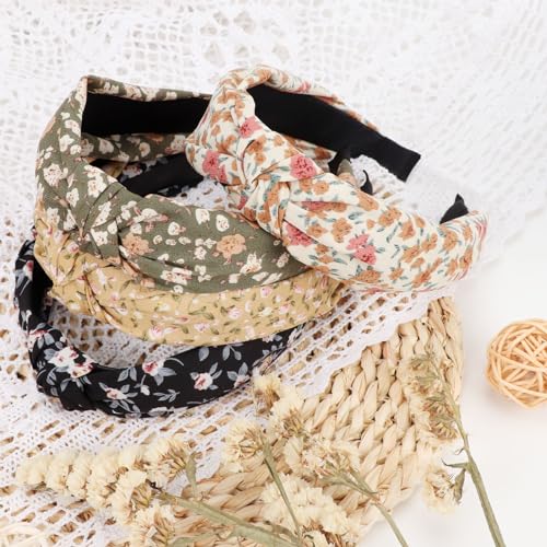 DRESHOW Flower Printed Knotted Headbands - 4 Pcs Boho Hair Accessories