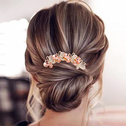 Pearl Rhinestone Hair Combs - 4-Piece Butterfly Clip Set for Buns & Updos