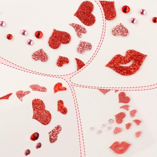 Valentine's Day Face Gems Stickers - Red Heart Rhinestone Tattoos