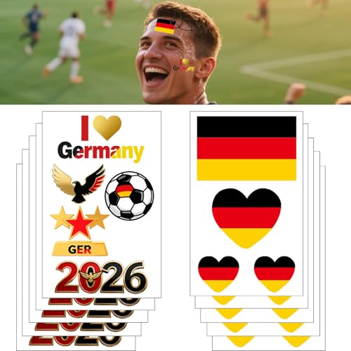 Germany Flag Temporary Tattoos - 10 Sheets Waterproof Stickers