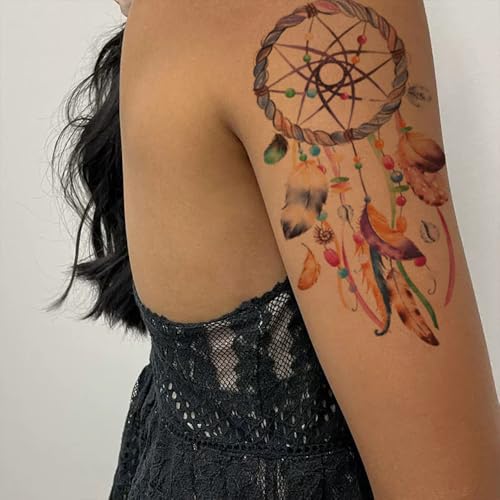 6 Sheet Temporary Tattoo Set - Large Waterproof Dream Catcher Design