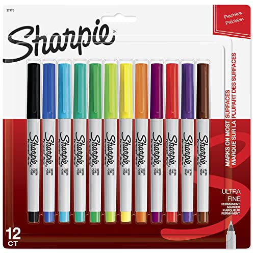 Sharpie Permanent Markers, Ultra Fine Point, Assorted Colors, 12 Count