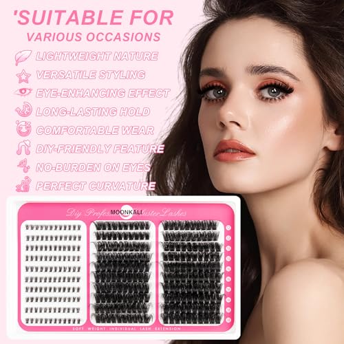MOONKALI D Curl Lash Clusters 12-18MM with Lower Lashes 80D 100D