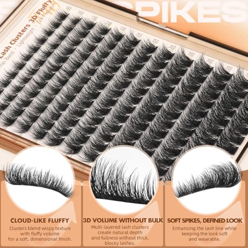 Kiromiro Fluffy Lash Clusters Wispy Cluster Eyelash Extensions 10?18mm Fairy Volume 3D D Curl DIY Lash Clusters 156pcs Thin Band Soft Individual Lashes