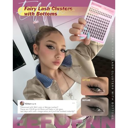 Manga Lash Clusters Kit Fairy Cluster Eyelash Extensions with Bottom Lashes Wispy Eyelash Clusters Kit Spiky Cluster Lashes 8-16mm DIY Lash Extension Kit with Lash Bond and Seal Tweeters by Eefofnn
