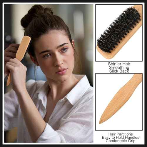 Boar Bristle Slick Back Hair Brush Comb with Wide Boar Bristle Brush,Hair Wax Stick,500PCS Elastic Rubber Bands for Women and Men Sectioning,Parting