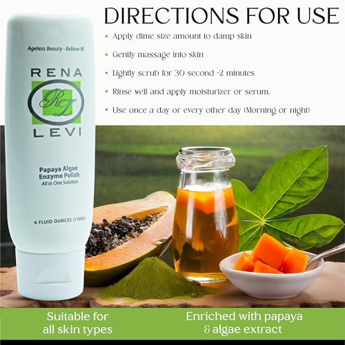 Papaya Algae Enzyme Polish Face Scrub, All in One Solution, For All Skin Types, Including Sensitive & Acne-Prone 4 Oz