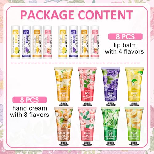 VISCOO Bulk Lip Balm and Hand Cream Gift Set, 16 Pack Party Favors