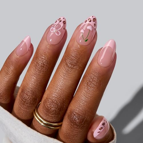 BTArtbox Press On Nails - Short Almond Pink French Tips, 32Ct