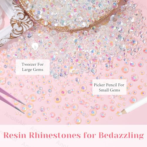 12,000 Pcs Clear AB Flatback Rhinestones Kit - 2-6mm Resin Gems for DIY Crafts