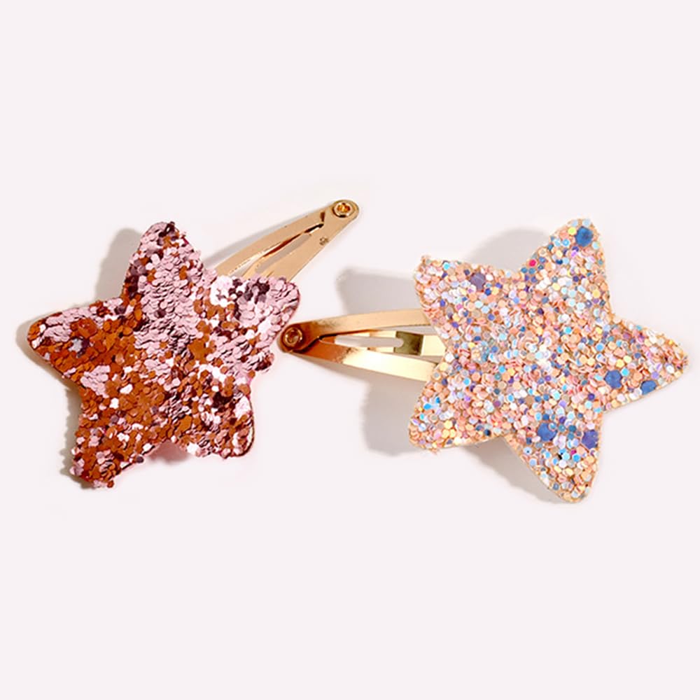 8 Pairs Cute Metal Sparkly Stars Hair Clips and Snap Pins, No-Slip Styling Accessories for Kids