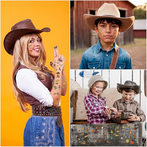 Hying 12 Sheets Cowboy Temporary Tattoos Waterproof Western Party Stickers