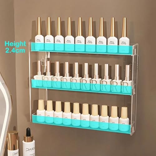 3 Layers Makeup Organizer Wall Mounted, Acrylic Invisible Floating Shelves with Anti-Slip Adhesive Backing, Sunglasses Display Rack, Nail Polish Storage, Clear (2 Pack)