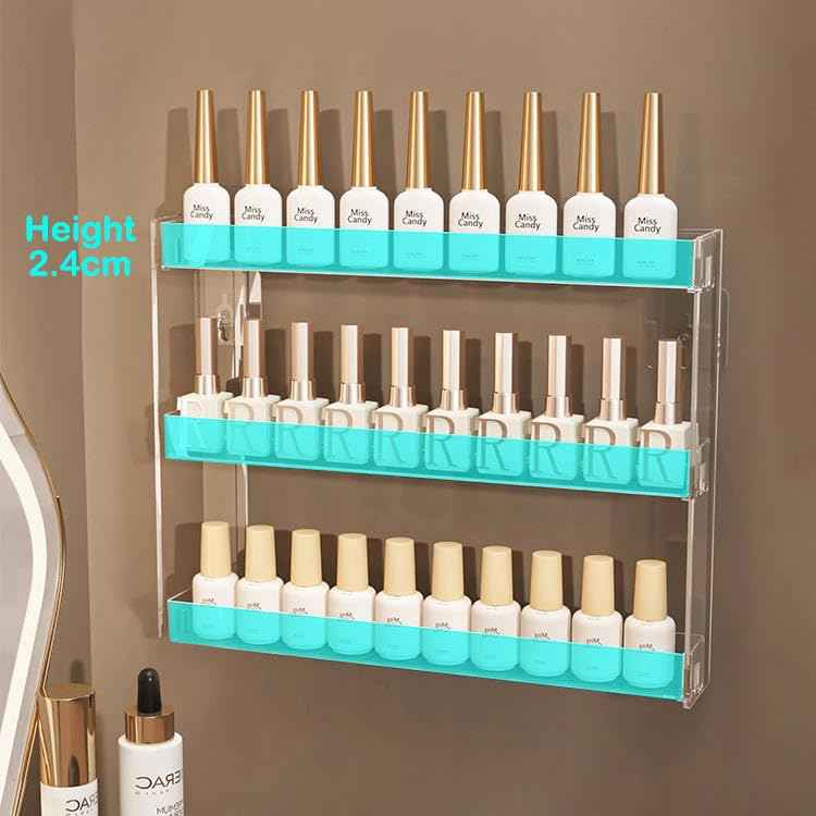 YIEZI 3 Layers Makeup Organizer Wall Mounted, Acrylic Invisible Floating Shelves with Anti-Slip Adhesive Backing, Sunglasses Display Rack, Nail Polish Storage, Clear (2 Pack)