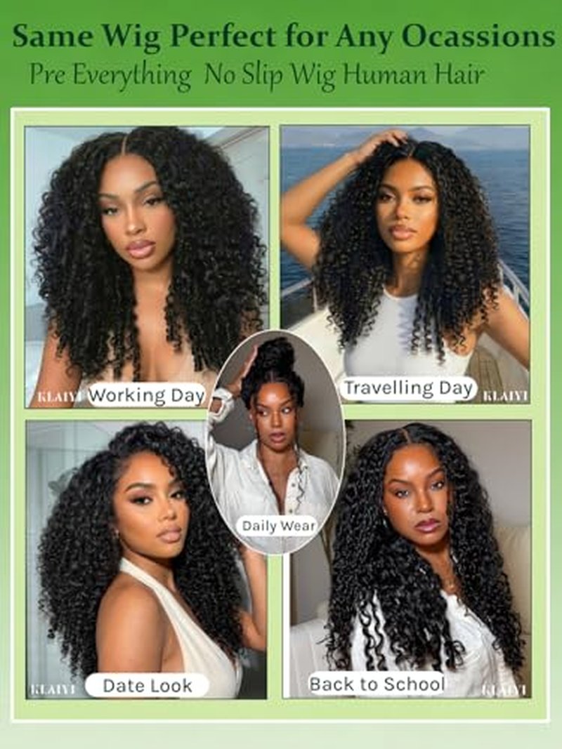 KLAIYI 16-Inch Water Wave Human Hair Wig - Glueless HD Lace