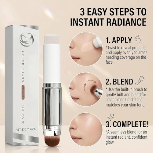 Color-Changing Foundation Stick with Brush - Full Coverage