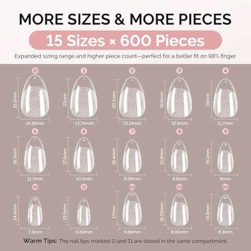 MelodySusie Short Almond Nail Tips - 600Pcs Clear Acrylic
