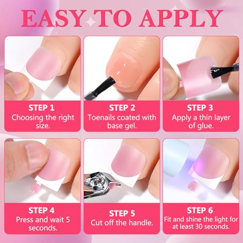 AddFavor Pink Press On Toenails for Women - 240pcs Fake Toe Nails with Adhesive Tabs