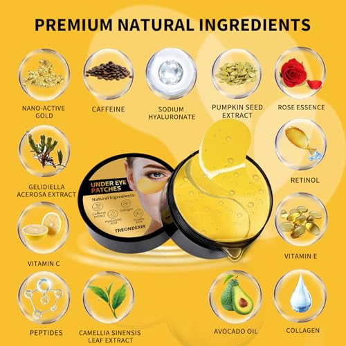 24K Gold Eye Masks - 70 Pc Collagen & Caffeine Under Eye Patches
